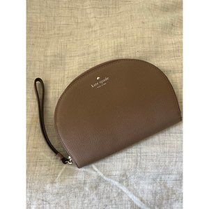 Kate Spade tan pebbled leather jackson half moon wristlet